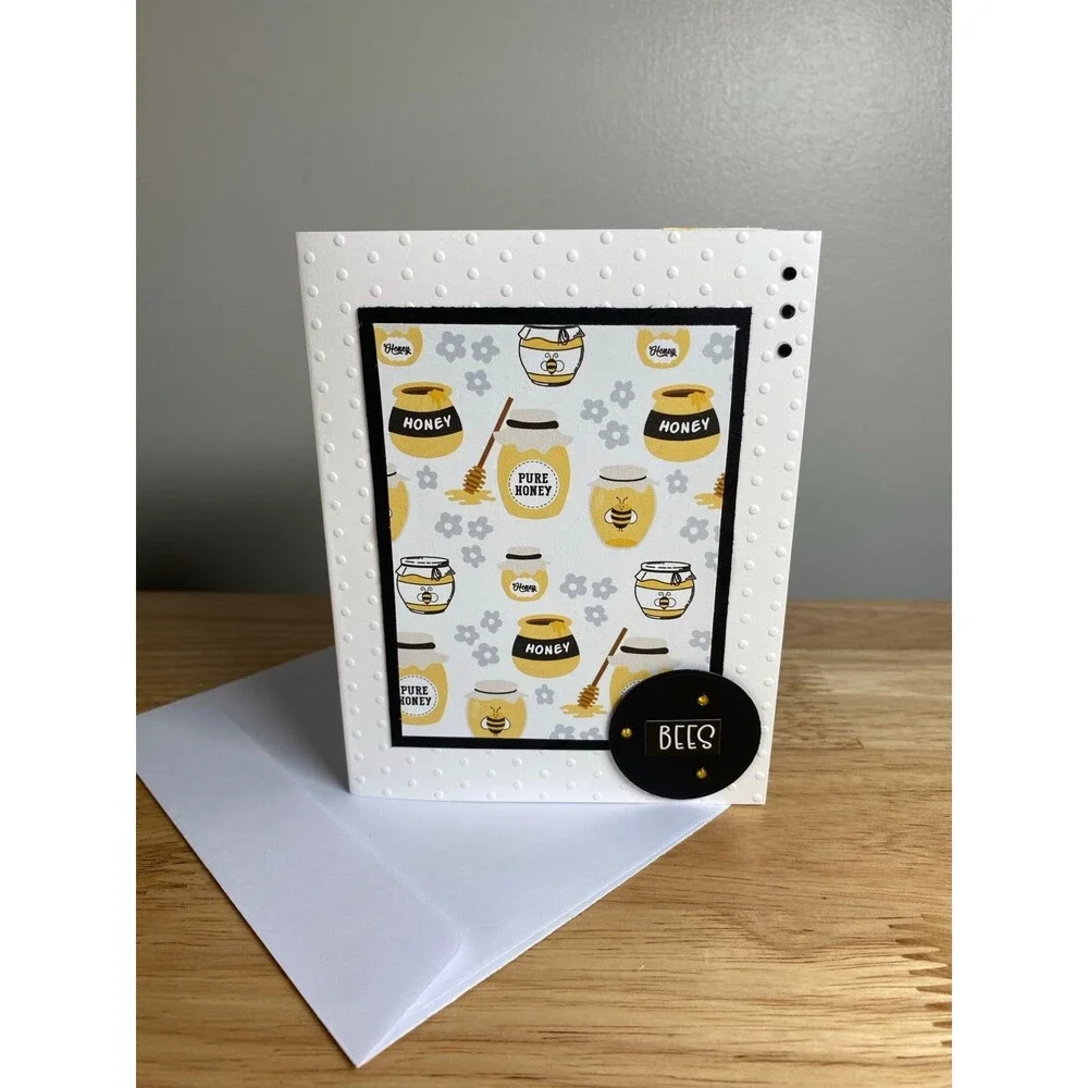 Bee & Flowers Greeting Card – Handmade A2 Card – All Occasion Blank Card